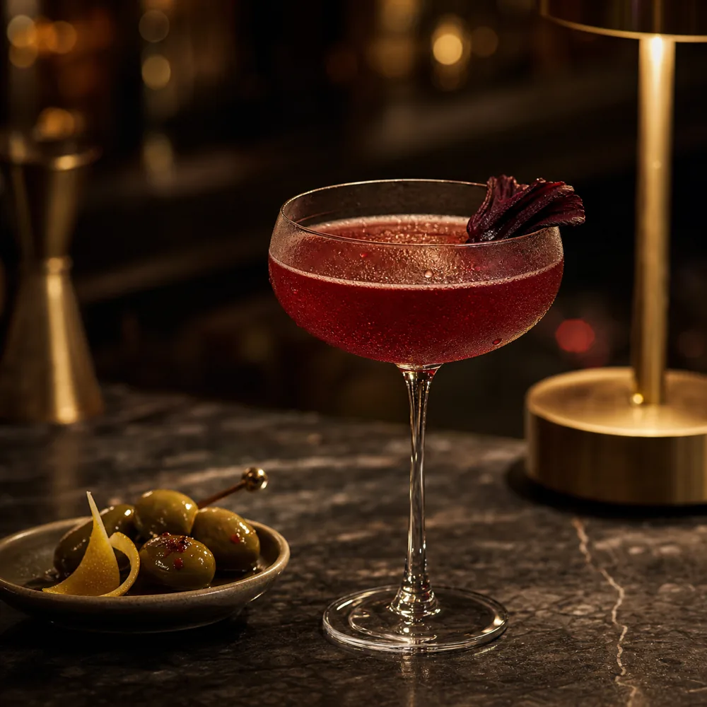 Botanical cocktail presented in a digital bar menu